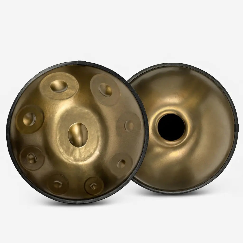 Handpan Aurora vue de face 9 notes – gamme musicale personnalisée D Celtic ou D Kurd